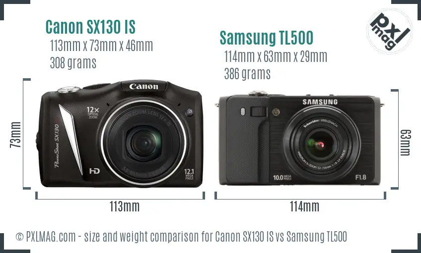 Canon SX130 IS vs Samsung TL500 size comparison