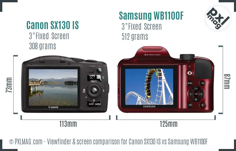 Canon SX130 IS vs Samsung WB1100F Screen and Viewfinder comparison