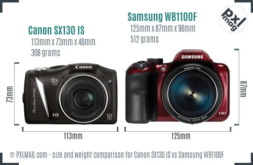 Canon SX130 IS vs Samsung WB1100F size comparison