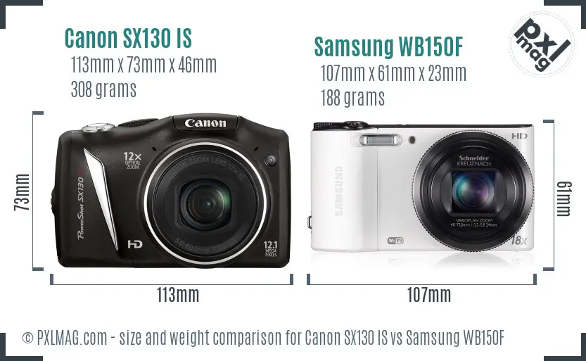 Canon SX130 IS vs Samsung WB150F size comparison