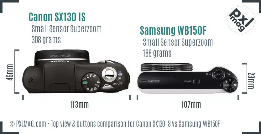 Canon SX130 IS vs Samsung WB150F top view buttons comparison