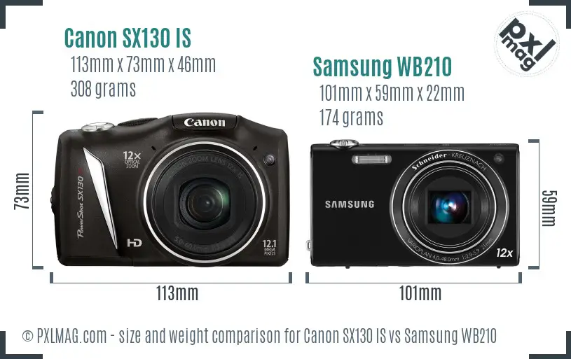 Canon SX130 IS vs Samsung WB210 size comparison