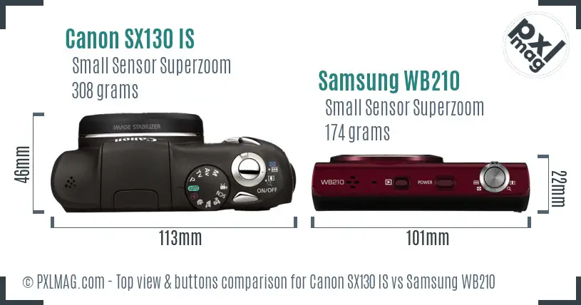 Canon SX130 IS vs Samsung WB210 top view buttons comparison