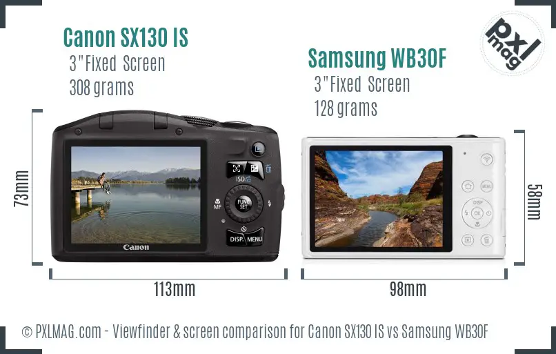 Canon SX130 IS vs Samsung WB30F Screen and Viewfinder comparison