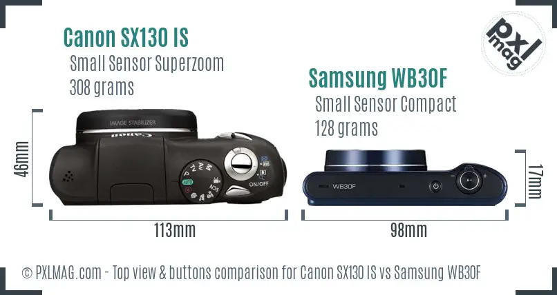 Canon SX130 IS vs Samsung WB30F top view buttons comparison
