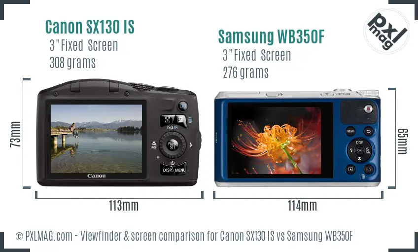 Canon SX130 IS vs Samsung WB350F Screen and Viewfinder comparison