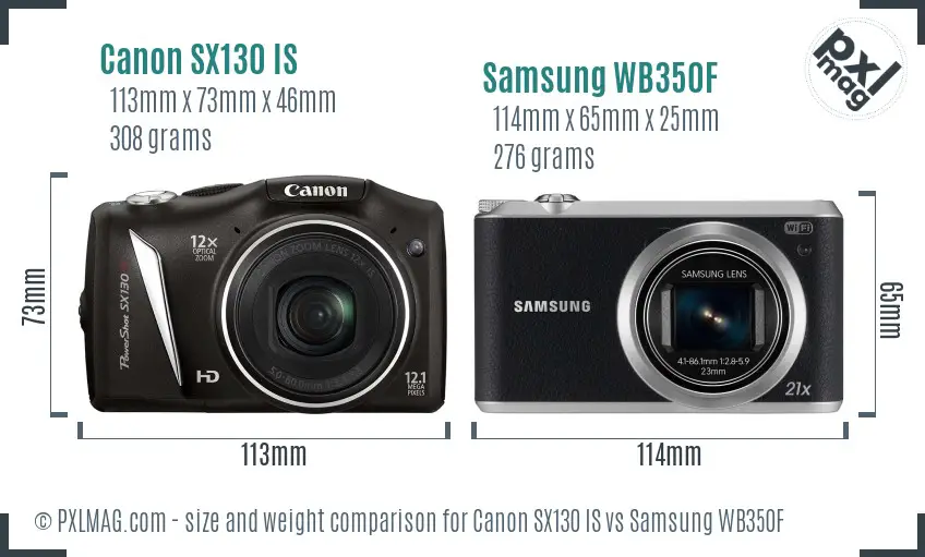 Canon SX130 IS vs Samsung WB350F size comparison Canon SX130 IS vs Samsung WB350F size comparison
