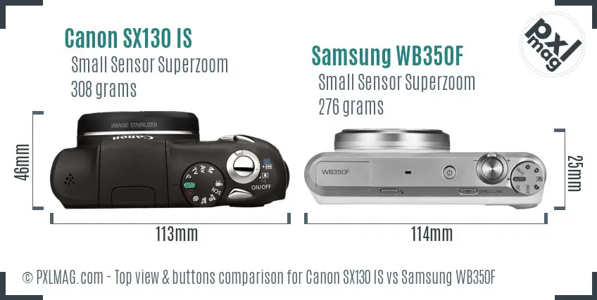 Canon SX130 IS vs Samsung WB350F top view buttons comparison