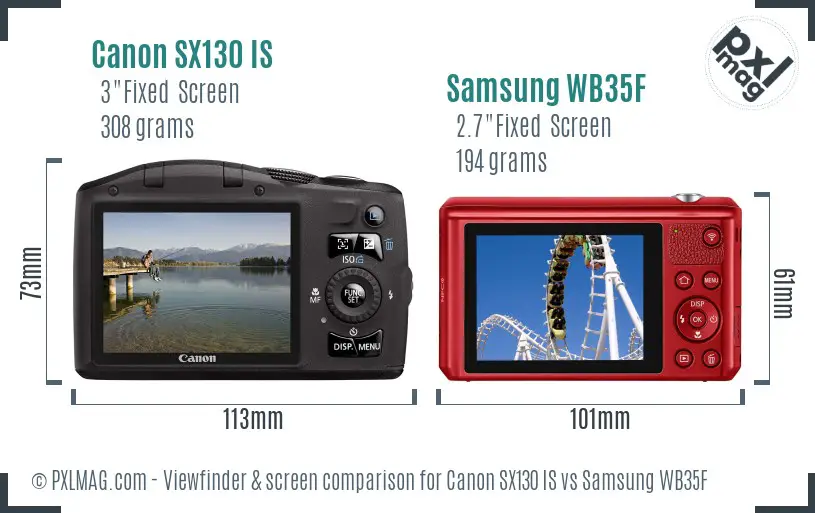 Canon SX130 IS vs Samsung WB35F Screen and Viewfinder comparison