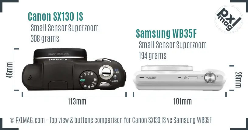 Canon SX130 IS vs Samsung WB35F top view buttons comparison