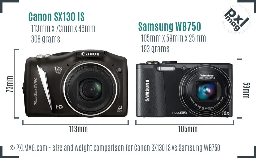 Canon SX130 IS vs Samsung WB750 size comparison Canon SX130 IS vs Samsung WB750 size comparison