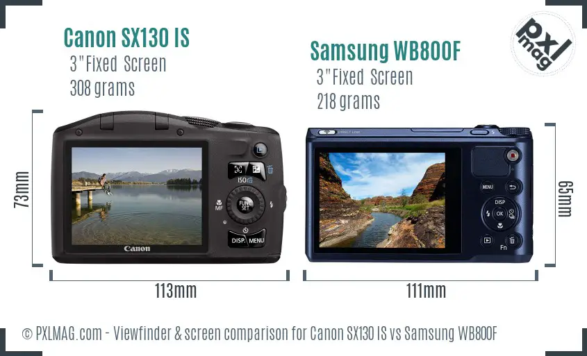 Canon SX130 IS vs Samsung WB800F Screen and Viewfinder comparison