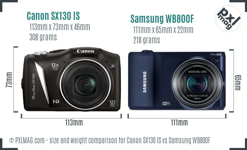 Canon SX130 IS vs Samsung WB800F size comparison