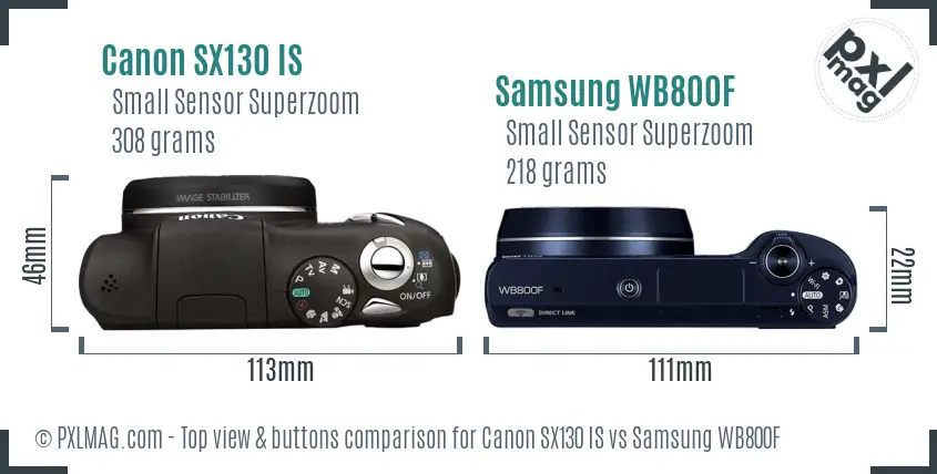 Canon SX130 IS vs Samsung WB800F top view buttons comparison