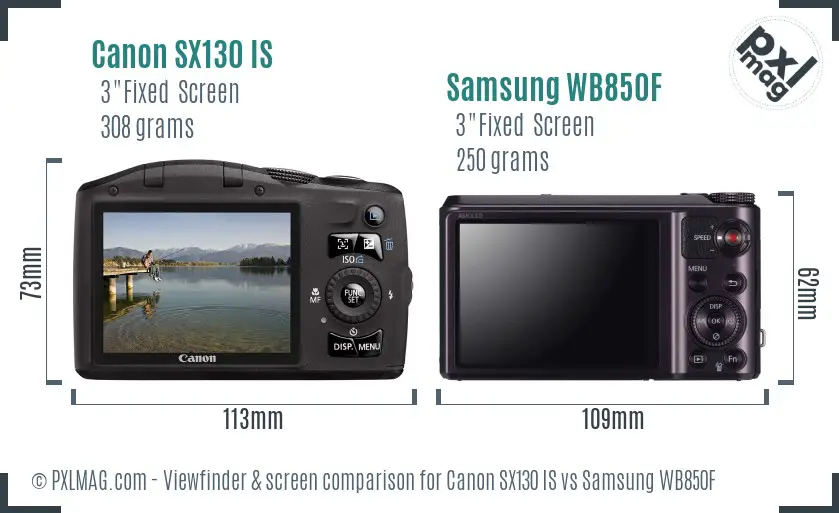 Canon SX130 IS vs Samsung WB850F Screen and Viewfinder comparison