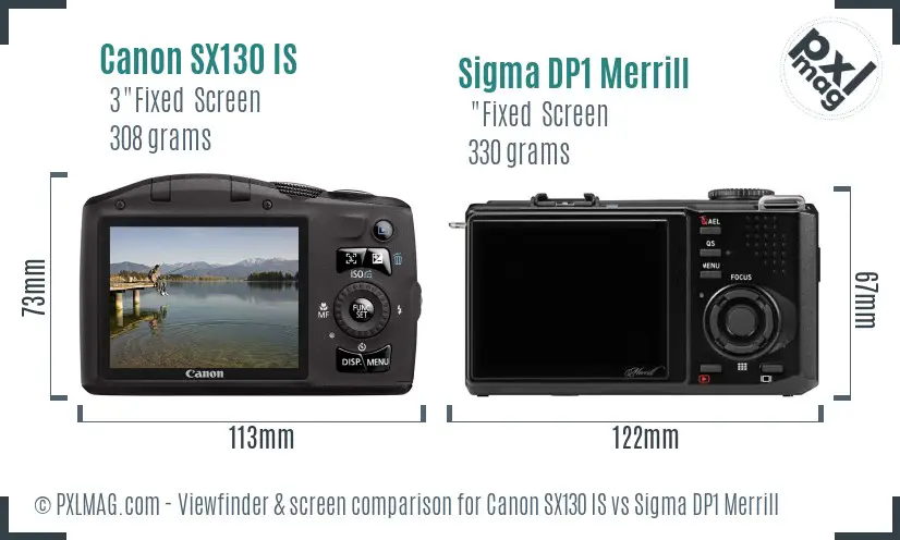 Canon SX130 IS vs Sigma DP1 Merrill Screen and Viewfinder comparison