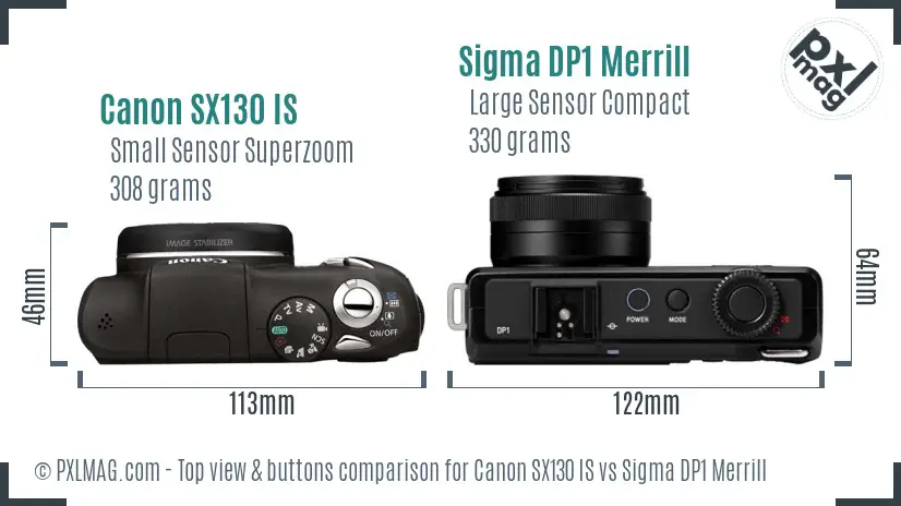 Canon SX130 IS vs Sigma DP1 Merrill top view buttons comparison