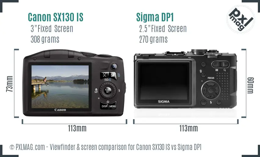Canon SX130 IS vs Sigma DP1 Screen and Viewfinder comparison Canon SX130 IS vs Sigma DP1 Screen and Viewfinder comparison