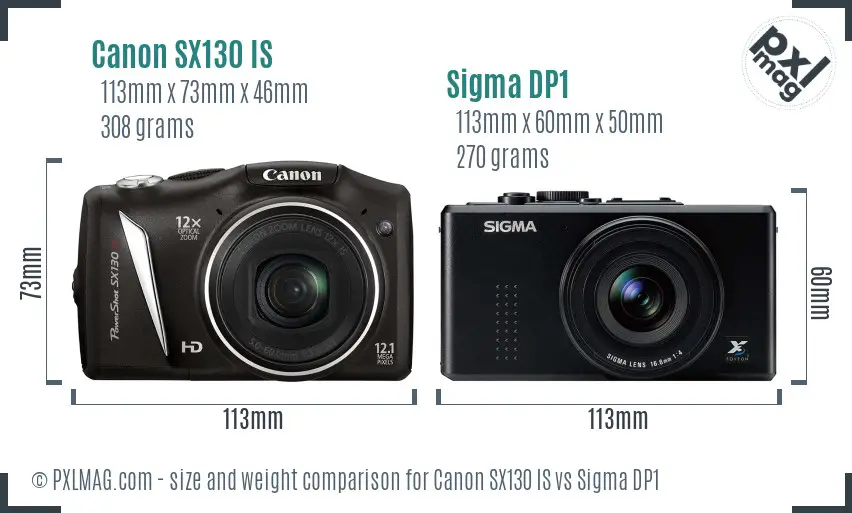 Canon SX130 IS vs Sigma DP1 size comparison Canon SX130 IS vs Sigma DP1 size comparison