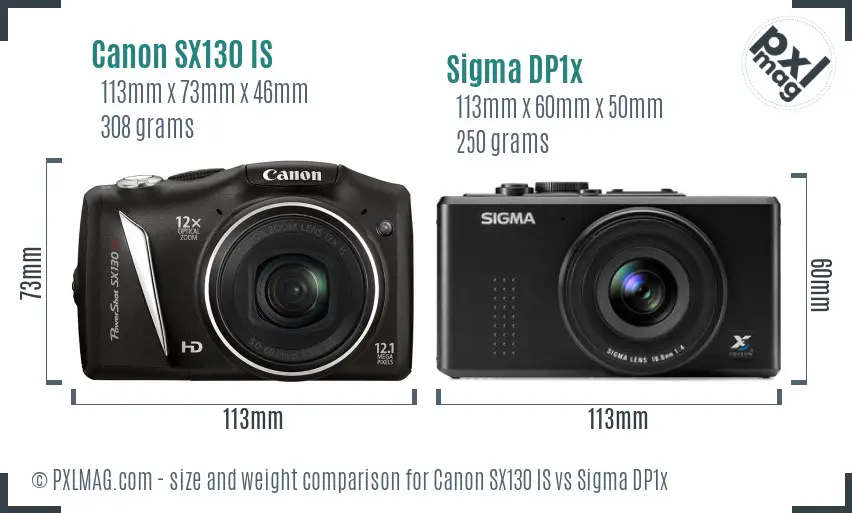 Canon SX130 IS vs Sigma DP1x size comparison