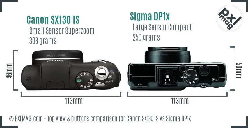 Canon SX130 IS vs Sigma DP1x top view buttons comparison