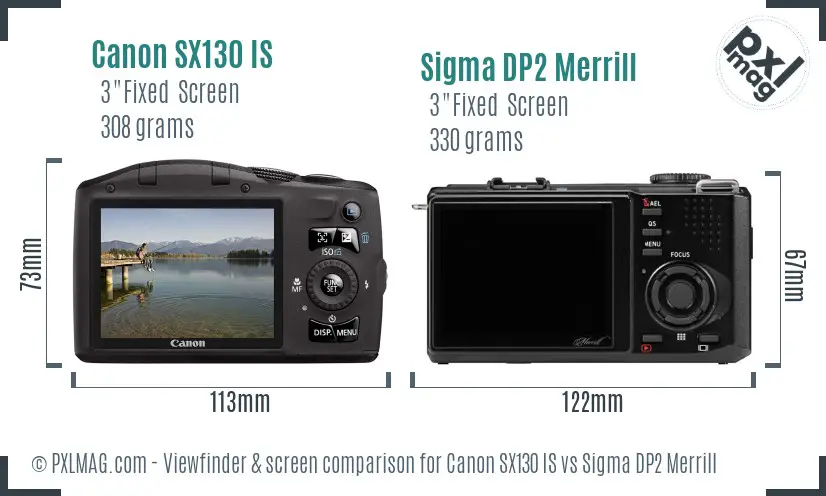 Canon SX130 IS vs Sigma DP2 Merrill Screen and Viewfinder comparison