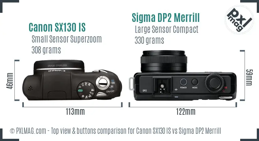 Canon SX130 IS vs Sigma DP2 Merrill top view buttons comparison