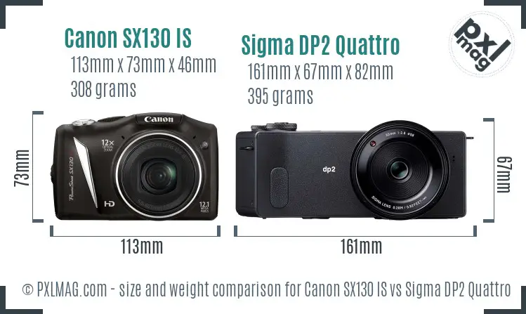 Canon SX130 IS vs Sigma DP2 Quattro size comparison Canon SX130 IS vs Sigma DP2 Quattro size comparison