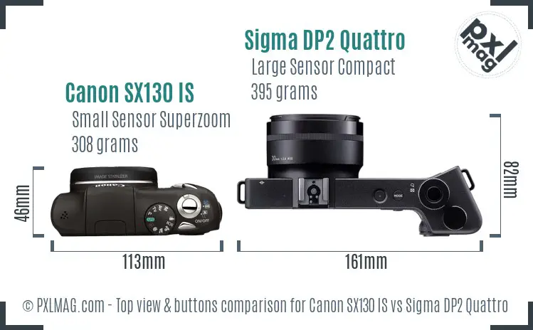 Canon SX130 IS vs Sigma DP2 Quattro top view buttons comparison Canon SX130 IS vs Sigma DP2 Quattro top view buttons comparison