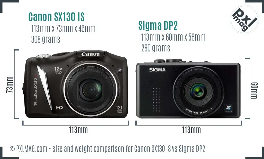 Canon SX130 IS vs Sigma DP2 size comparison Canon SX130 IS vs Sigma DP2 size comparison
