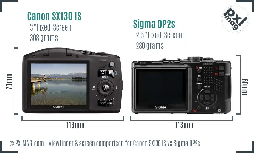 Canon SX130 IS vs Sigma DP2s Screen and Viewfinder comparison Canon SX130 IS vs Sigma DP2s Screen and Viewfinder comparison
