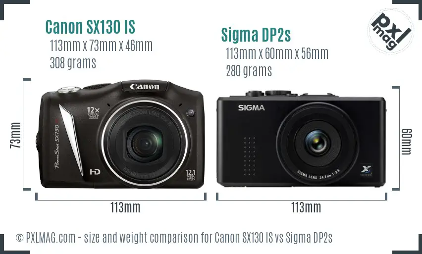 Canon SX130 IS vs Sigma DP2s size comparison Canon SX130 IS vs Sigma DP2s size comparison
