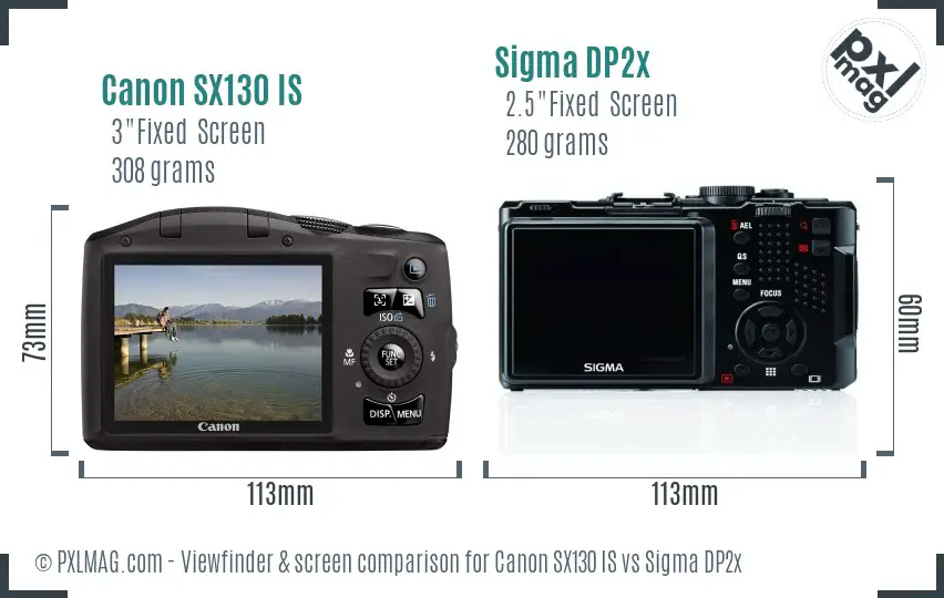 Canon SX130 IS vs Sigma DP2x Screen and Viewfinder comparison Canon SX130 IS vs Sigma DP2x Screen and Viewfinder comparison