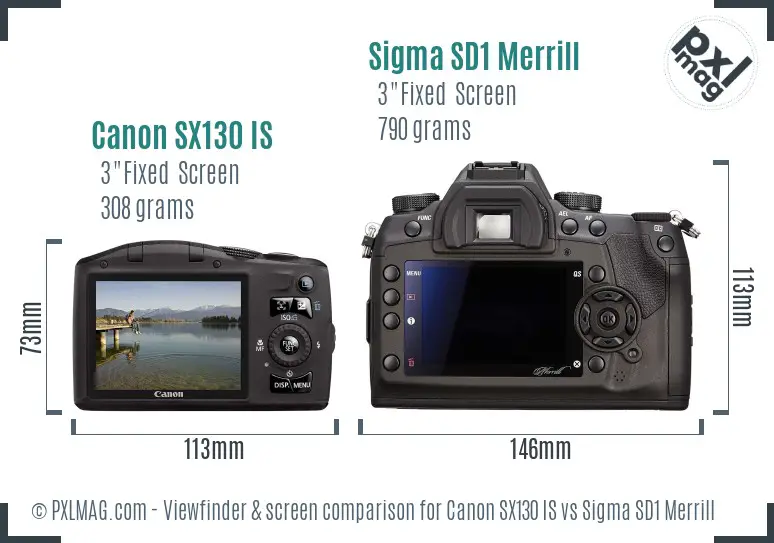 Canon SX130 IS vs Sigma SD1 Merrill Screen and Viewfinder comparison Canon SX130 IS vs Sigma SD1 Merrill Screen and Viewfinder comparison