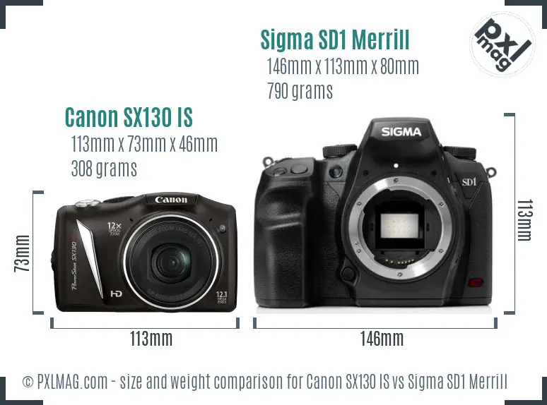 Canon SX130 IS vs Sigma SD1 Merrill size comparison Canon SX130 IS vs Sigma SD1 Merrill size comparison