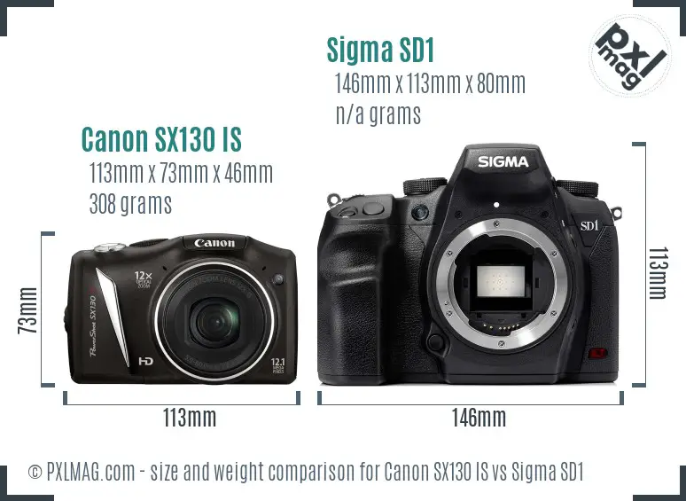 Canon SX130 IS vs Sigma SD1 size comparison