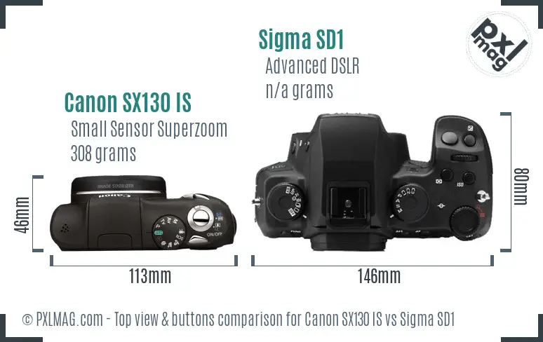 Canon SX130 IS vs Sigma SD1 top view buttons comparison