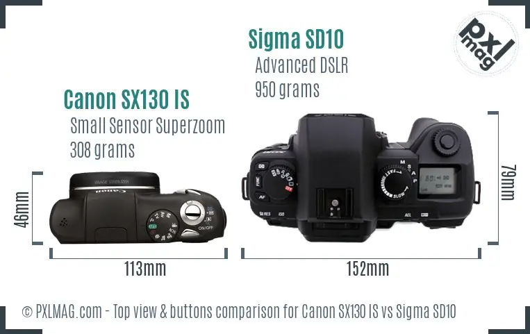 Canon SX130 IS vs Sigma SD10 top view buttons comparison