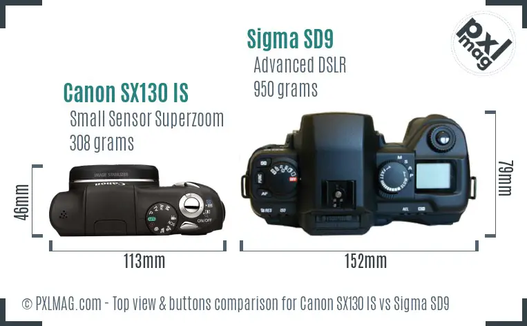 Canon SX130 IS vs Sigma SD9 top view buttons comparison