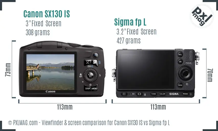 Canon SX130 IS vs Sigma fp L Screen and Viewfinder comparison