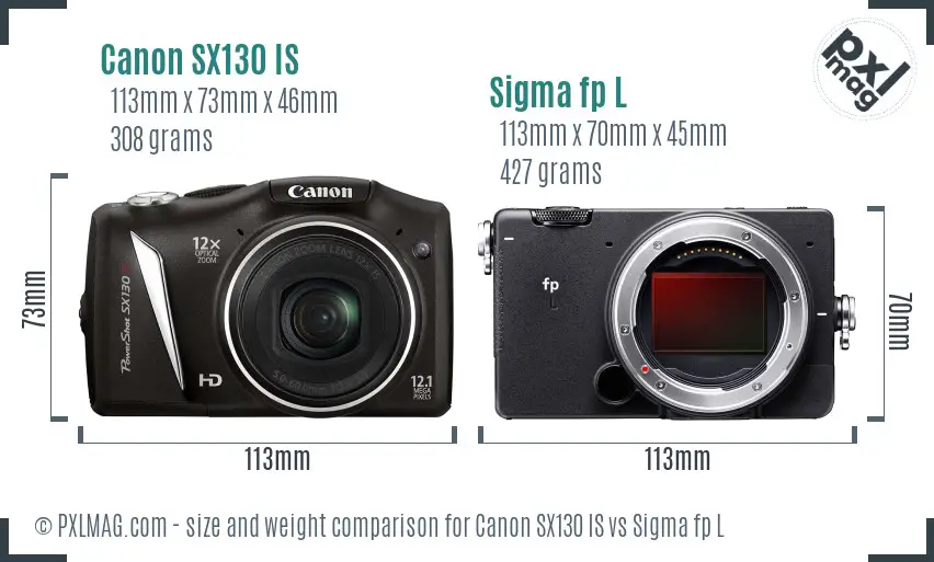 Canon SX130 IS vs Sigma fp L size comparison
