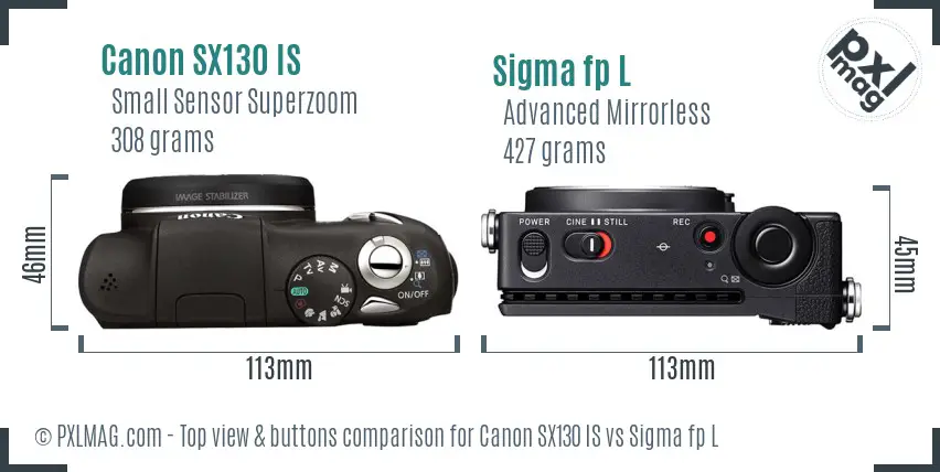 Canon SX130 IS vs Sigma fp L top view buttons comparison
