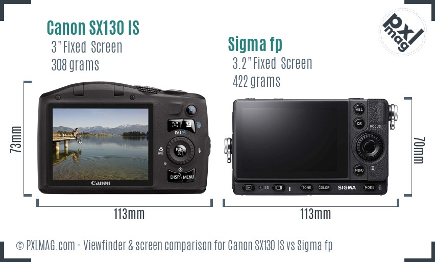 Canon SX130 IS vs Sigma fp Screen and Viewfinder comparison