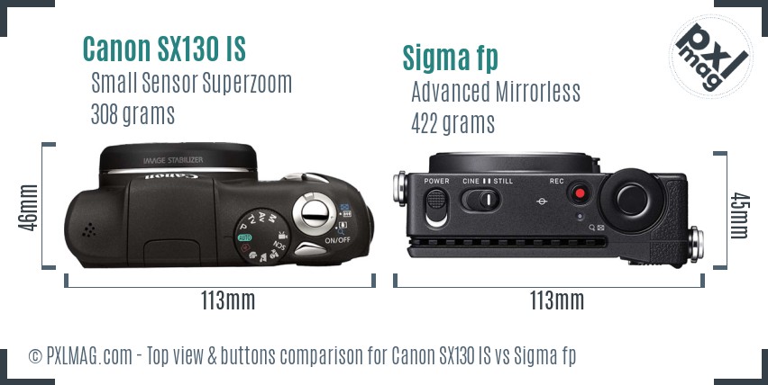 Canon SX130 IS vs Sigma fp top view buttons comparison