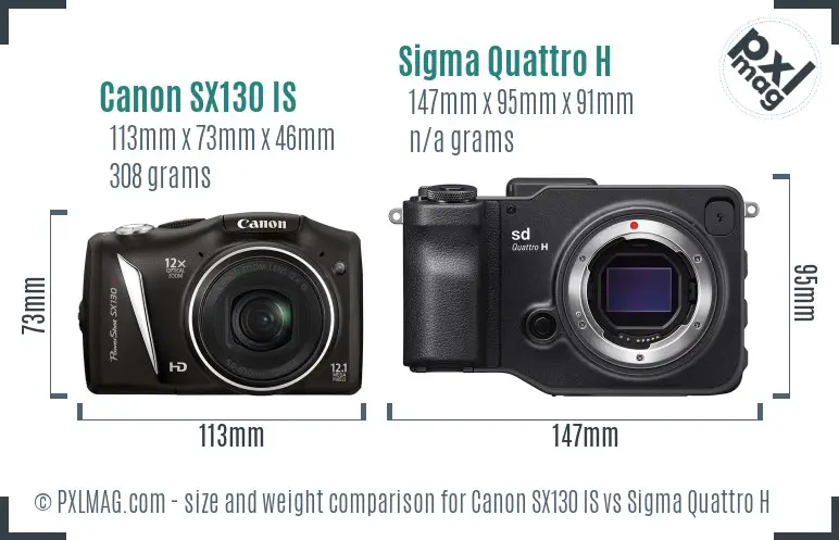 Canon SX130 IS vs Sigma Quattro H size comparison