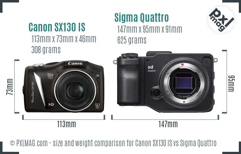 Canon SX130 IS vs Sigma Quattro size comparison Canon SX130 IS vs Sigma Quattro size comparison