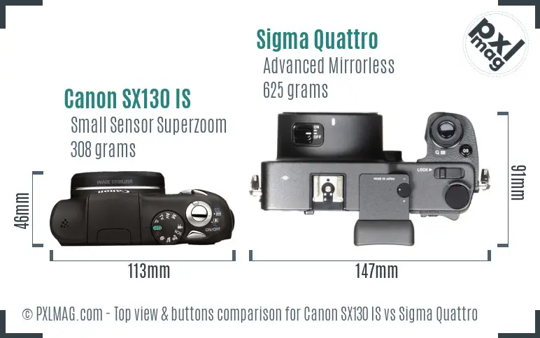 Canon SX130 IS vs Sigma Quattro top view buttons comparison