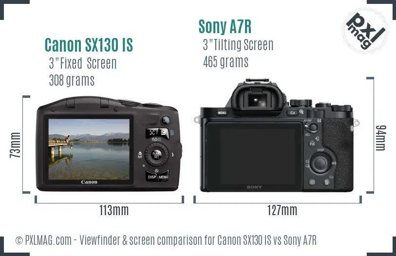 Canon SX130 IS vs Sony A7R Screen and Viewfinder comparison Canon SX130 IS vs Sony A7R Screen and Viewfinder comparison