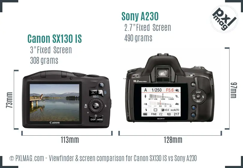 Canon SX130 IS vs Sony A230 Screen and Viewfinder comparison