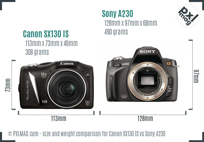 Canon SX130 IS vs Sony A230 size comparison
